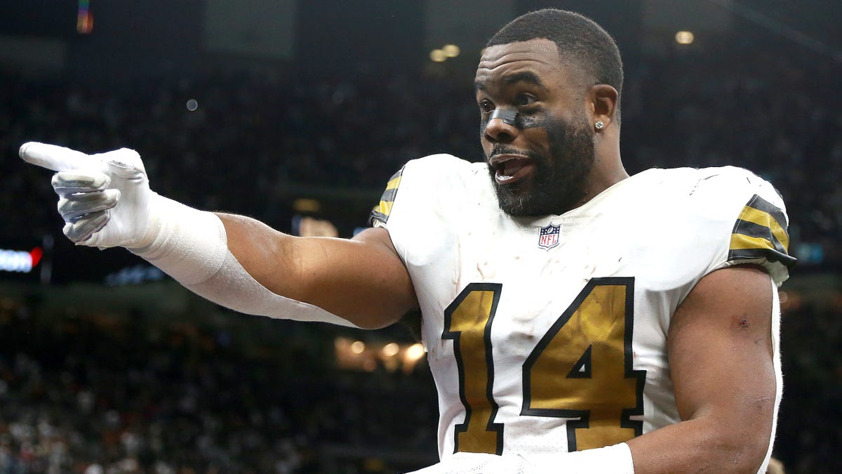 NEW ORLEANS, LOUISIANA - OCTOBER 31: Mark Ingram II #14 of the New Orleans Saints reacts with fans during a NFL game against the Tampa Bay Buccaneers at Caesars Superdome on October 31, 2021 in New Orleans, Louisiana. (Photo by Sean Gardner/Getty Images)