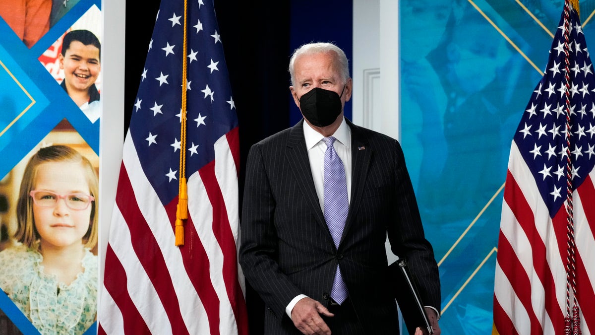 President Joe Biden arrives to speak about the authorization of the COVID-19 vaccine for children ages 5-11 on Nov. 3, 2021, in Washington, D.C. (Photo by Drew Angerer/Getty Images)