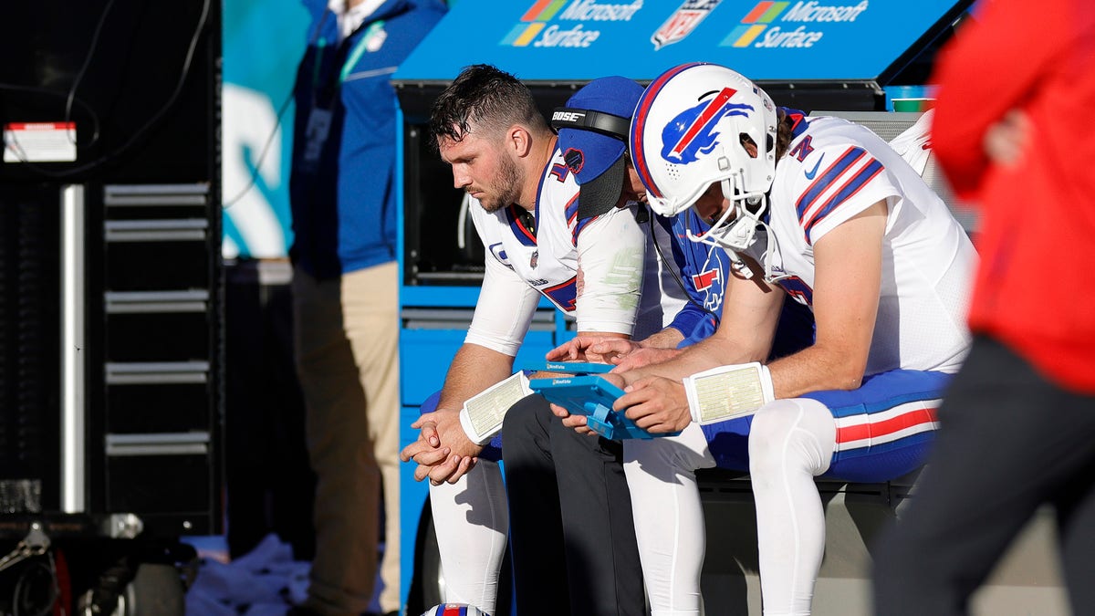 Josh Allen of the Buffalo Bills during the fourth quarter against the Jaguars at TIAA Bank Field on Nov. 7, 2021, in Jacksonville, Florida.