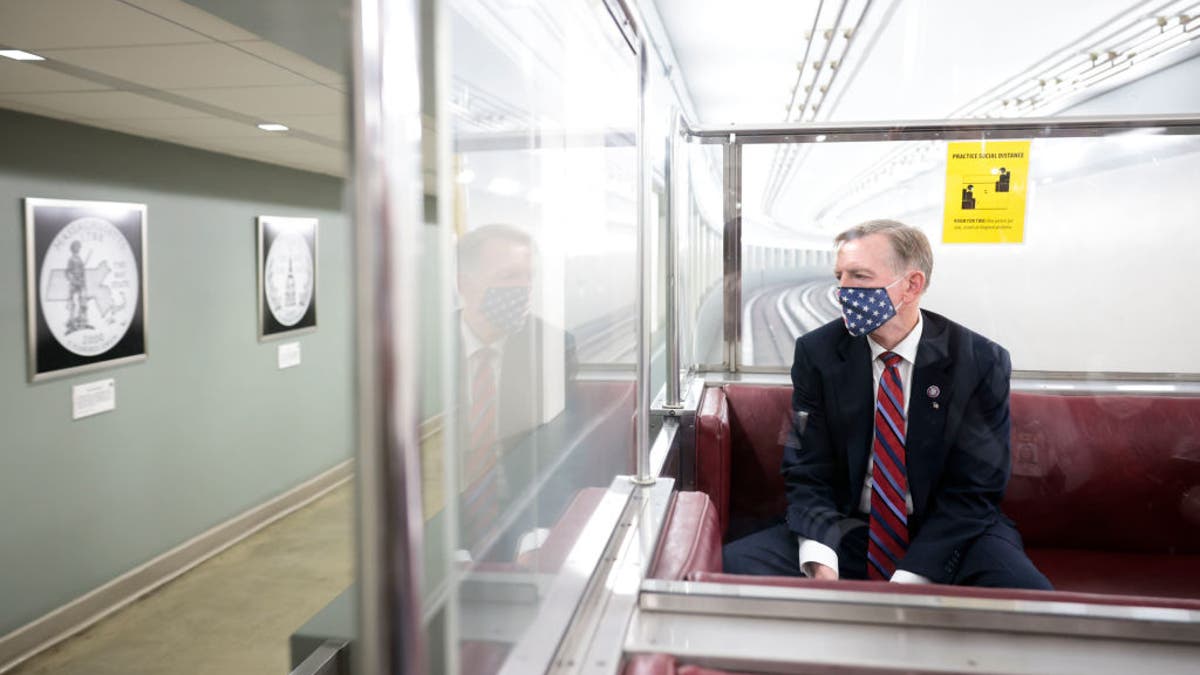 Rep. Paul Gosar, R-Ariz., rides a subway to the U.S. Capitol Building on November 17, 2021 in Washington, DC. Gosar was censured Wednesday by the House, making him the 24th member subjected to that punishment in the history of the chamber. (Photo by Anna Moneymaker/Getty Images)