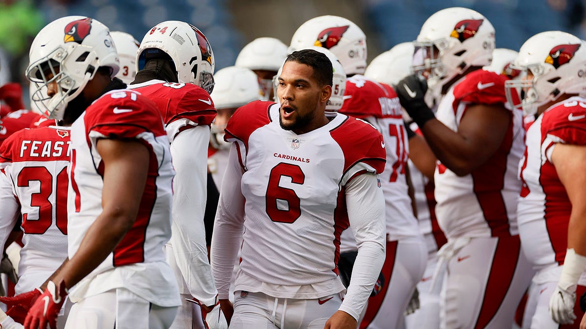 James Conner (6) of the Arizona Cardinals looks on before the game against the Seattle Seahawks at Lumen Field on Nov. 21, 2021, in Seattle, Washington.