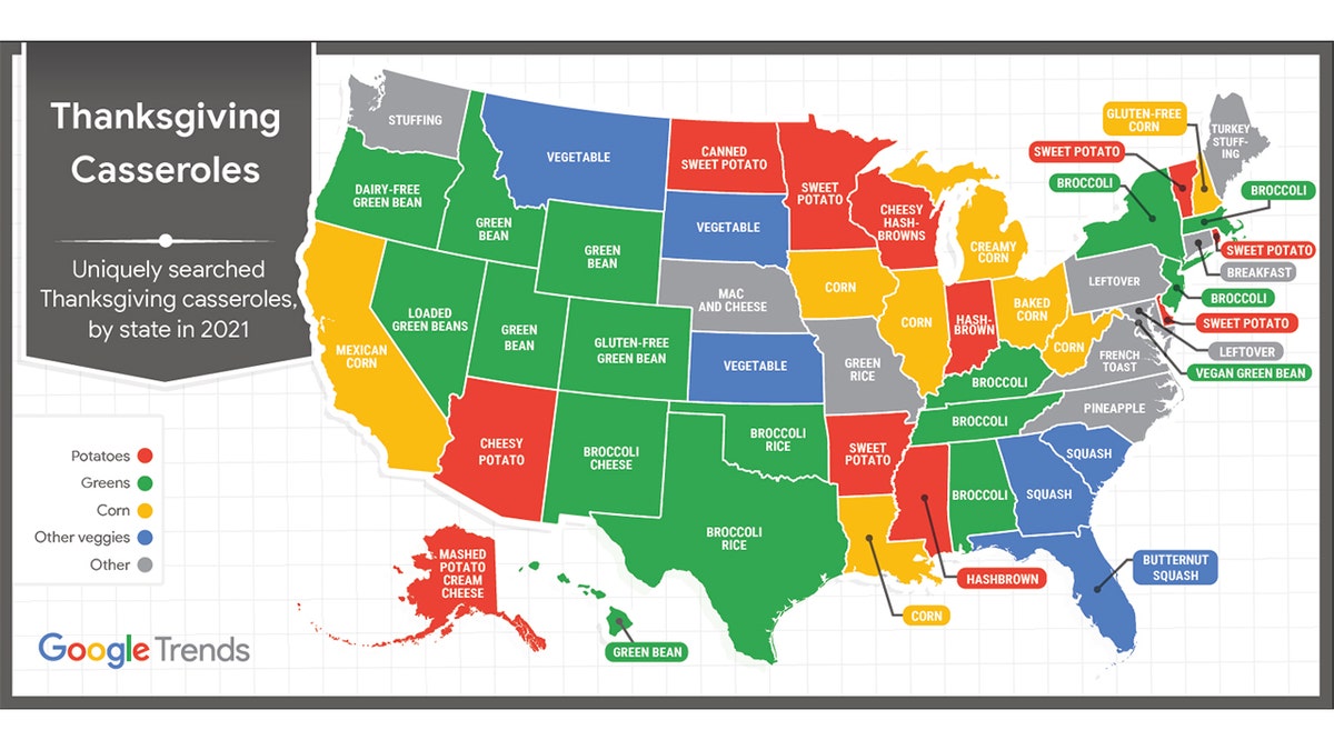 America has different Thanksgiving casserole preferences, Google Trends search data reveals. Does your favorite make the list?