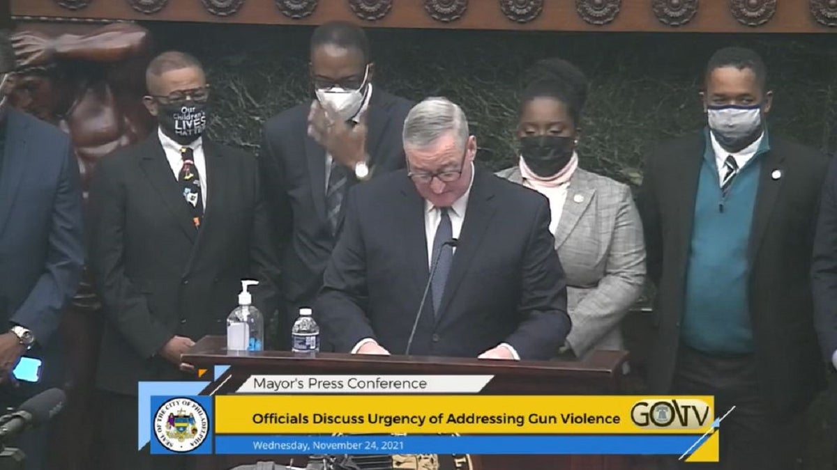 Philadelphia Mayor Jim Kenney speaks during a Wednesday news conference after announcing the city's 500th homicide of the year. 