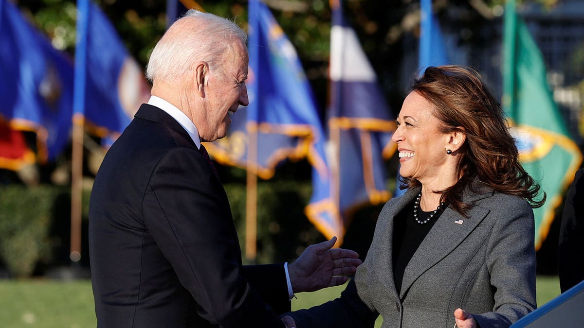 President Biden and Vice President Kamala Harris on the South Lawn outside the White House