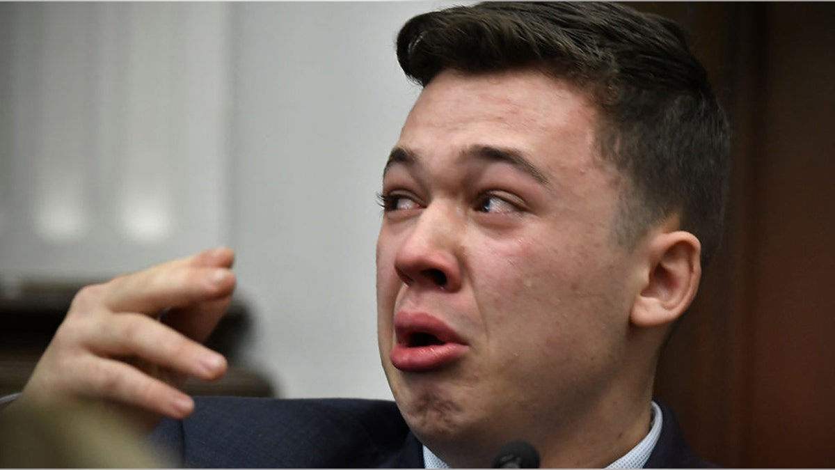 KENOSHA, WISCONSIN - NOVEMBER 10: Kyle Rittenhouse breaks down on the stand as he testifies.