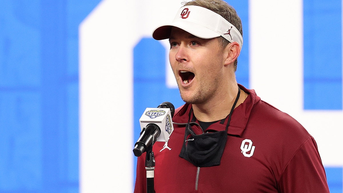 Head coach Lincoln Riley of the Oklahoma Sooners celebrates the Cotton Bowl Championship win