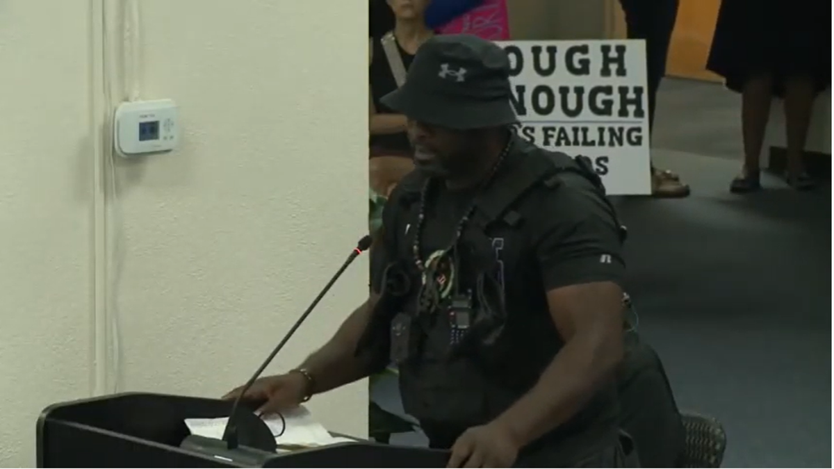YouTube screenshot of Malikk Austin at a Fort Worth school board meeting.