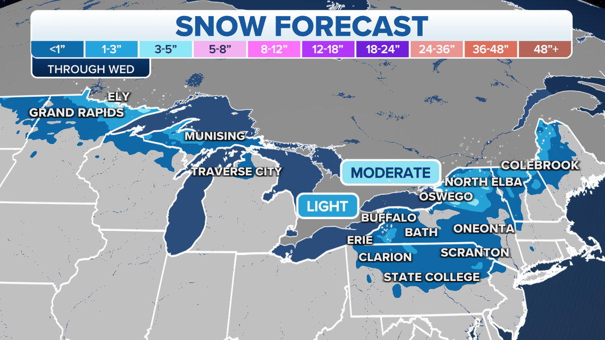 Snow forecast for the Great Lakes, Northeast