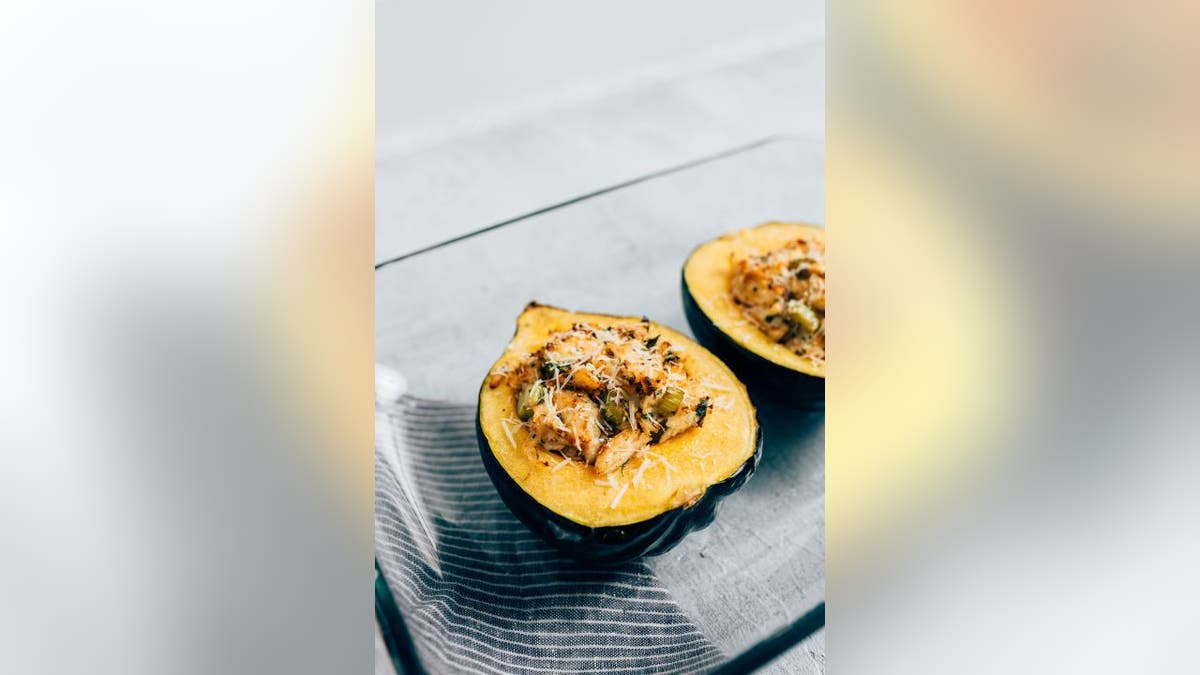 Dish on Fish's stuffed acorn squash recipe is made with panko-crusted crab, garlic, cheese and spices.
