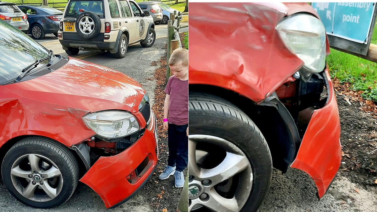 Jackson's Skoda Fabia suffered serious damage when it was rammed by the adult rhino.