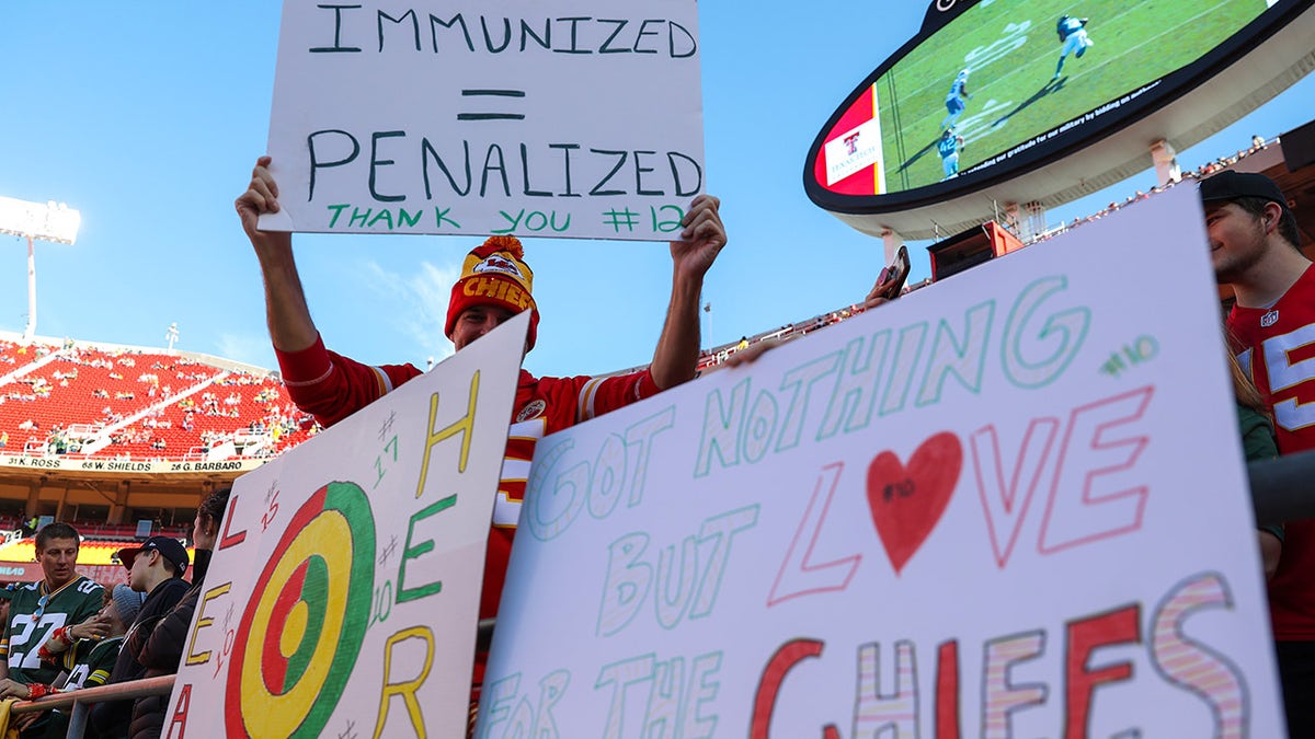 Chiefs fans at Arrowhead Stadium on Nov. 7, 2021, in Kansas City, Missouri.