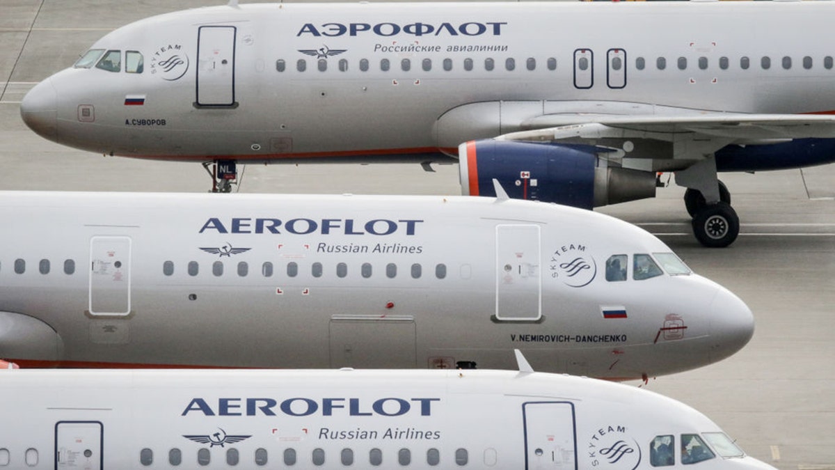 Aeroflot Russian Airlines Airbus A320 civil jet aircrafts at Moscow-Sheremetyevo International Airport.