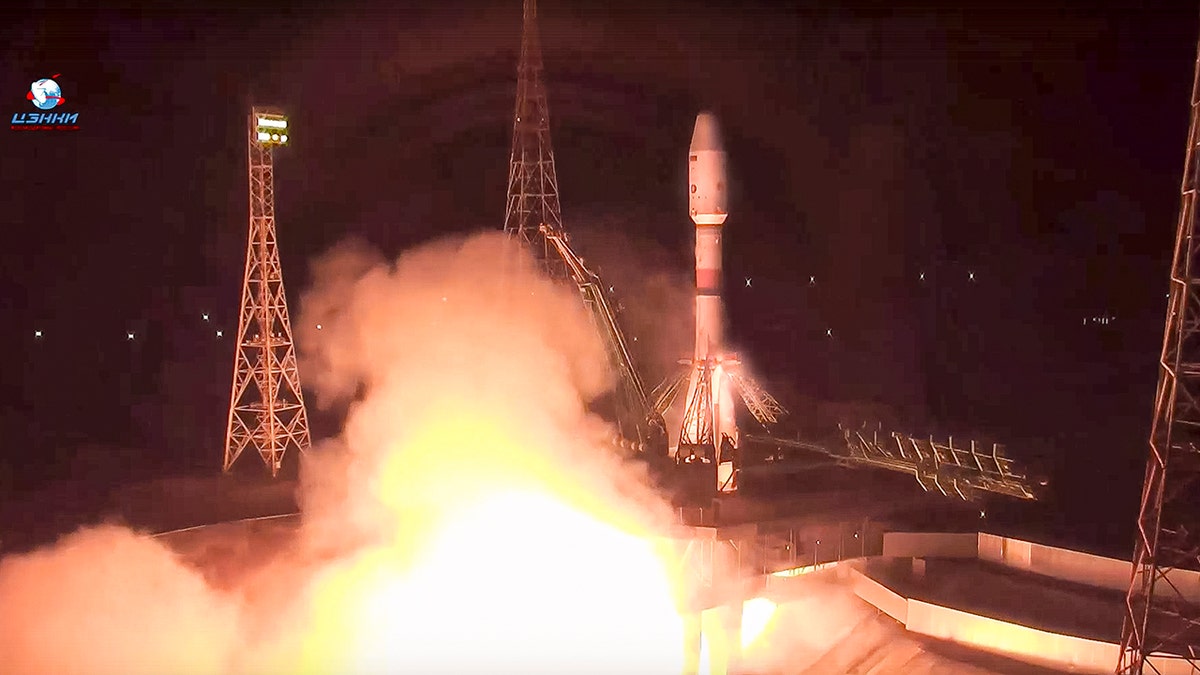 The Soyuz rocket blasts off from the launch pad at Russia's space facility in Baikonur, Kazakhstan, on Wednesday, Nov. 24, 2021. 