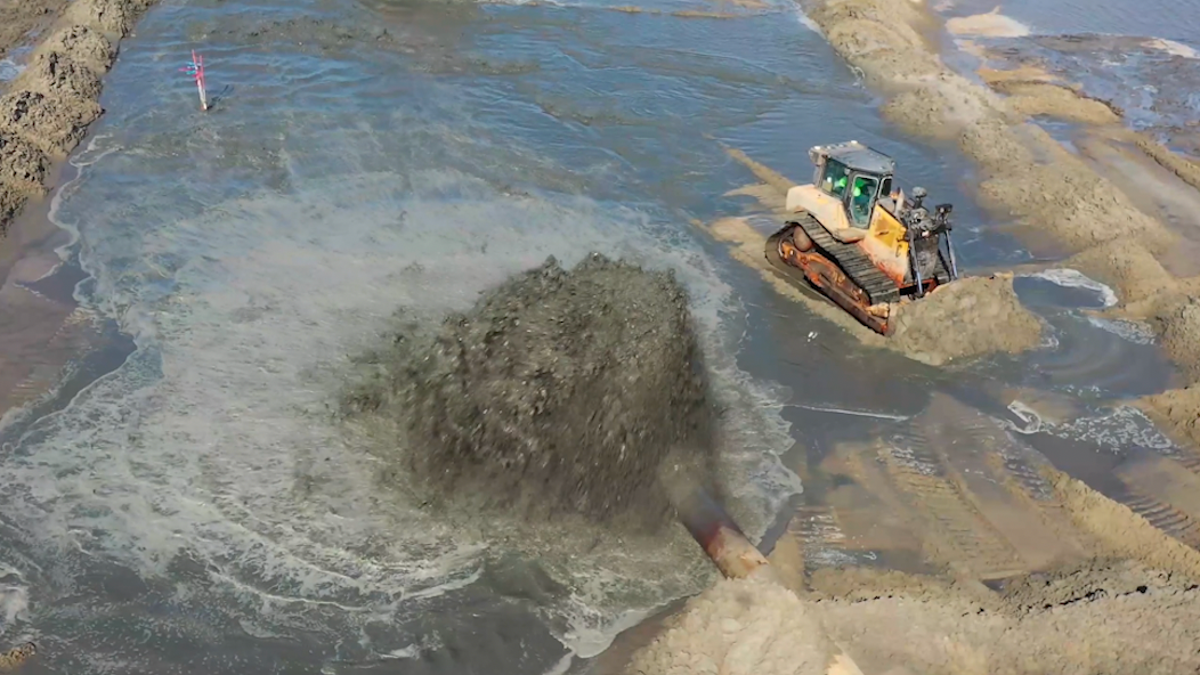 New sand is created with a dredging pipe. Source: Coastal Protection and Restoration Authority