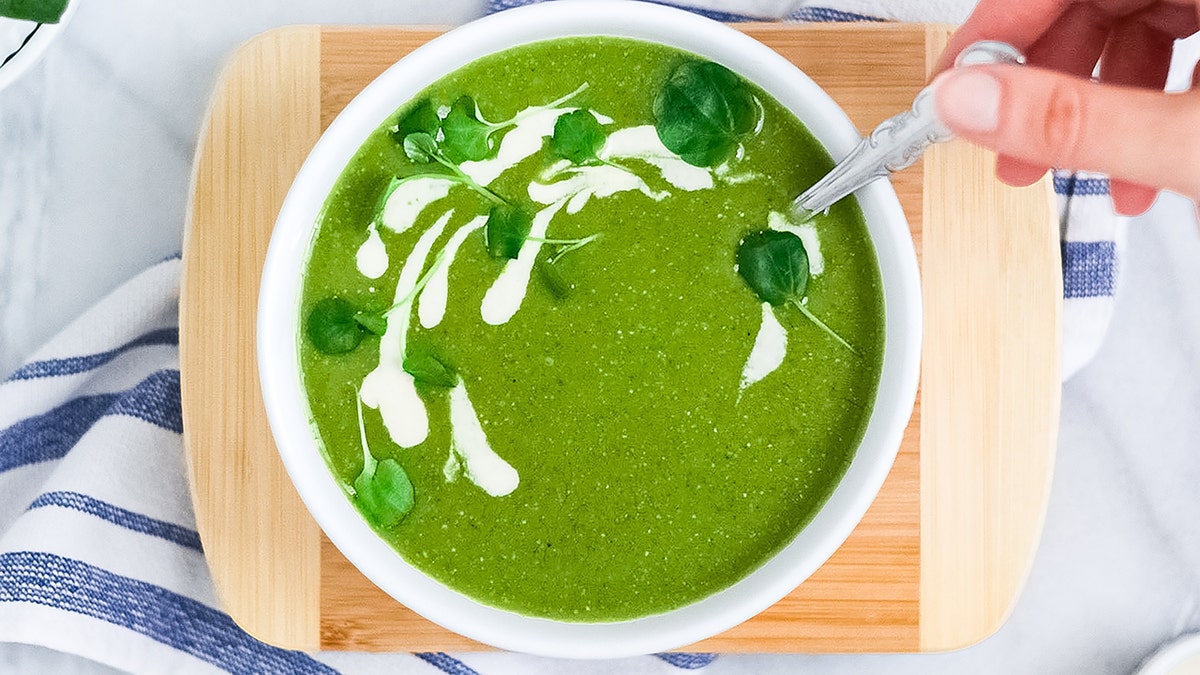 This fall, enjoy this simple and satisfying spinach white bean soup from Kelsey Riley, food blogger at Planted in the Kitchen.