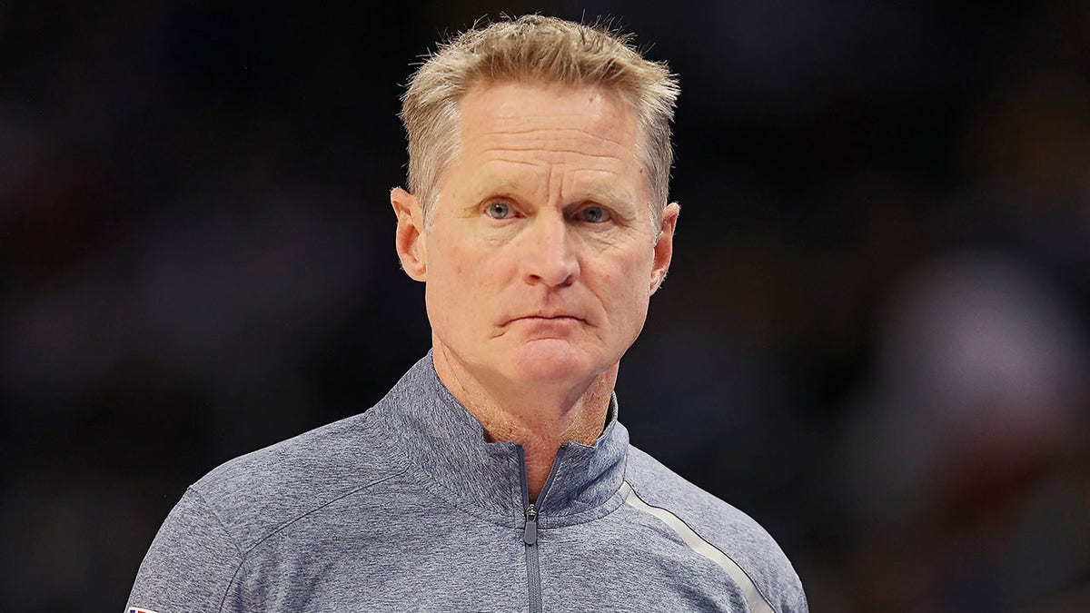 DETROIT, MICHIGAN - NOVEMBER 19: Head coach Steve Kerr of the Golden State Warriors looks on in the first half against the Detroit Pistons at Little Caesars Arena on November 19, 2021 in Detroit, Michigan. 