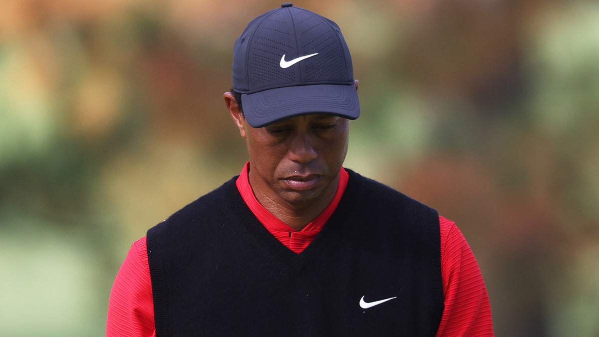 Tiger Woods reacts during the final round of the Masters at Augusta National Golf Club on Nov. 15, 2020, in Georgia.