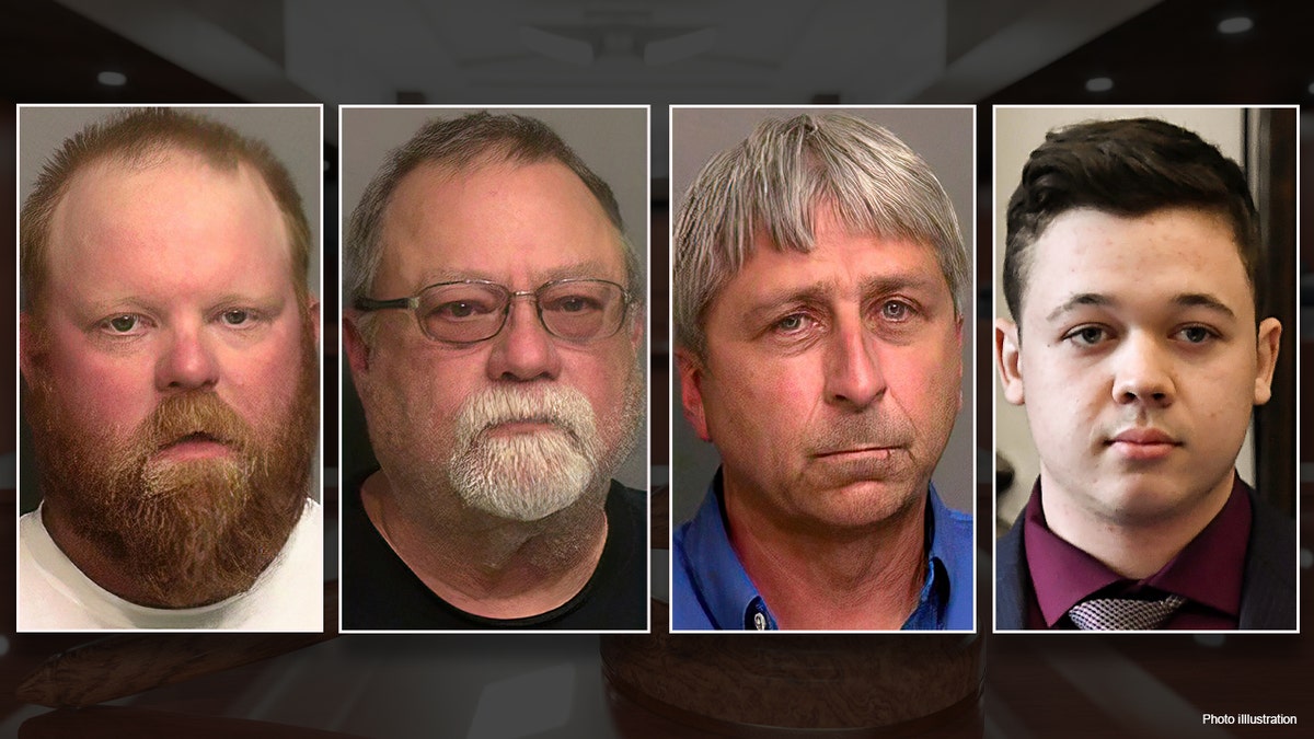 This combo of booking photos provided by the Glynn County, Ga., Detention Center, shows from left, Travis McMichael, his father Gregory McMichael, and William "Roddie" Bryan Jr. The Justice Department announced federal hate crime charges against the three men last month in the death of Ahmaud Arbery, a Georgia man who was killed while out for a run last year. They pleaded not guilty Tuesday. (Glynn County Detention Center via AP) ____ Kyle Rittenhouse walks during his trial at the Kenosha County Courthouse in Kenosha, Wisconsin, U.S., November 19, 2021. Sean Krajacic/Pool via REUTERS