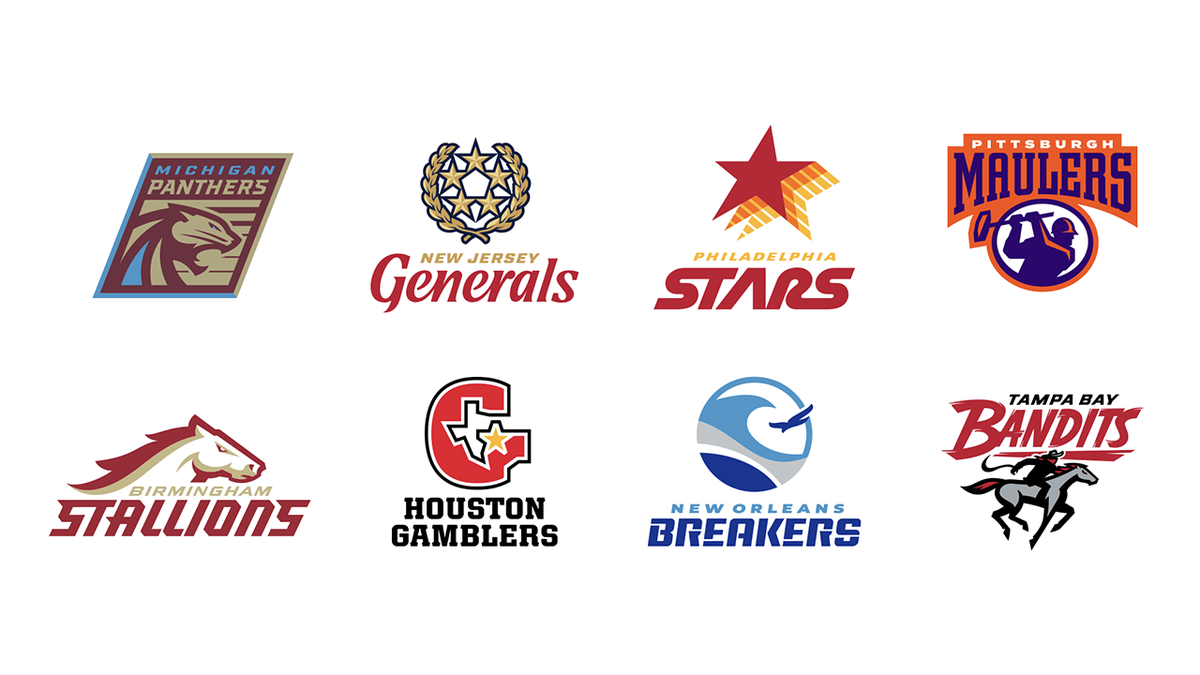 Logos of the eight USFL teams