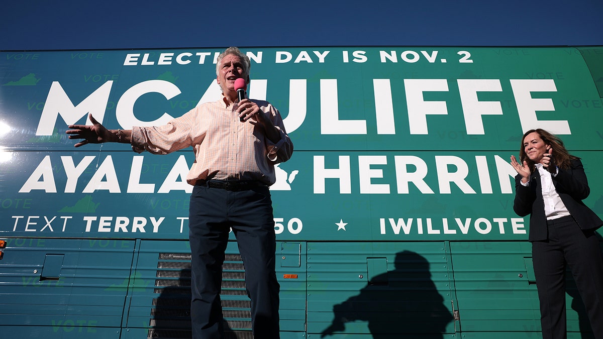 Democratic gubernatorial candidate, former Virginia Gov. Terry McAuliffe, accompanied by his wife, Dorothy