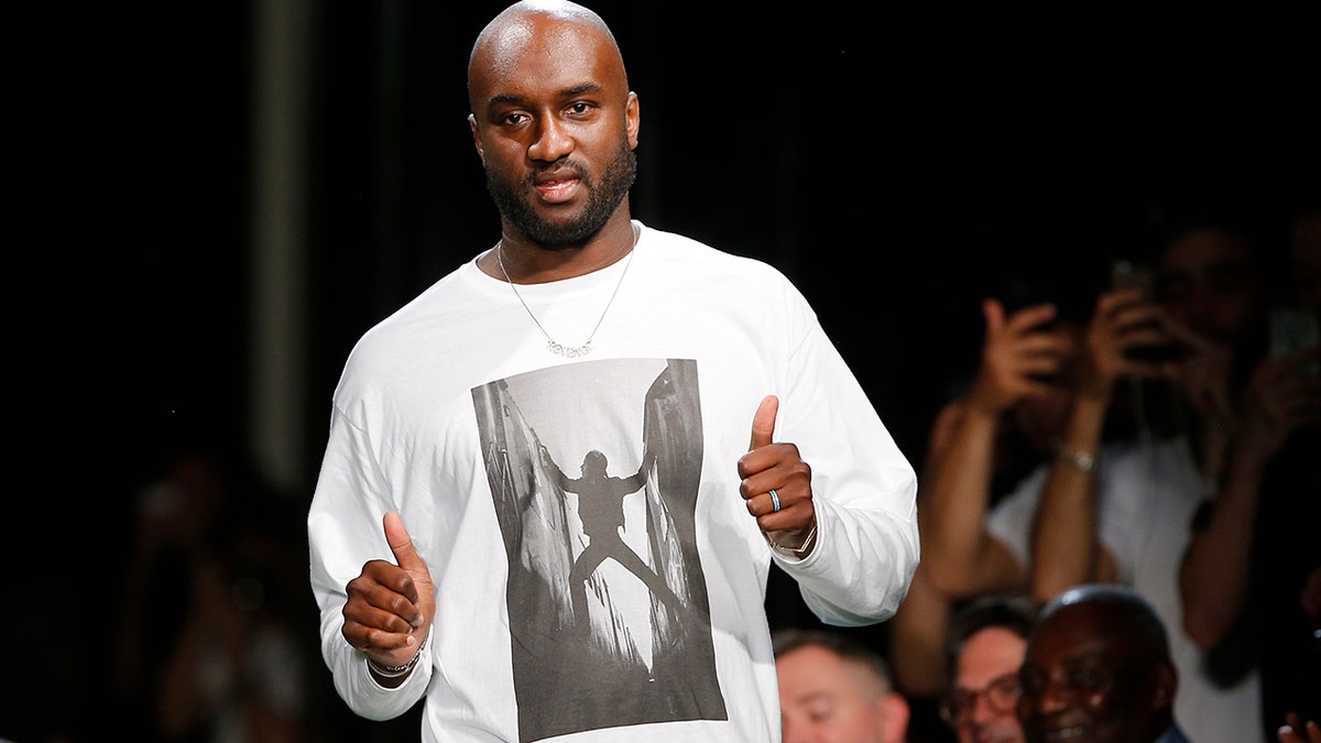 Fashion designer Virgil Abloh gives a thumbs up after the presentation of Off-White Men's Spring-Summer 2019 collection presented in Paris, Wednesday June 20, 2018. Abloh, a leading fashion executive hailed as the Karl Lagerfeld of his generation, has died after a private battle with cancer. He was 41. Abloh’s death was announced Sunday, Nov. 28, 2021 by LVMH Louis Vuitton and the Off White label, the brand he founded.