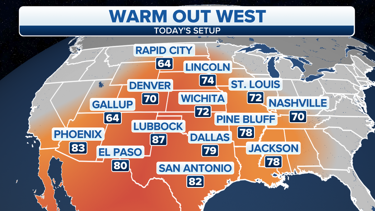 Above-average temperatures for the central U.S., West