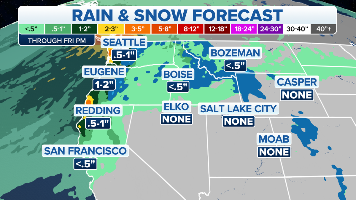 Rain and snow forecast for the West