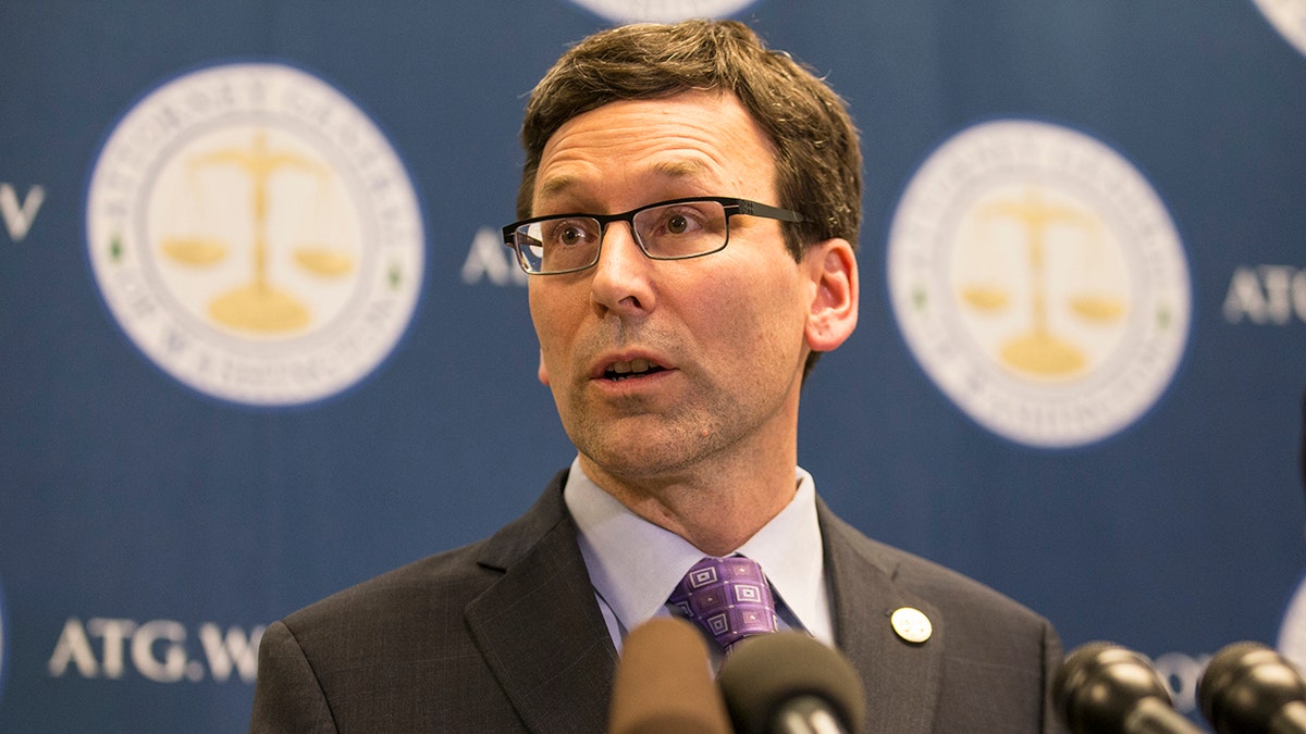 Washington state Attorney General Bob Ferguson speaks during a press conference at his office in February 2017 in Seattle, Washington. 