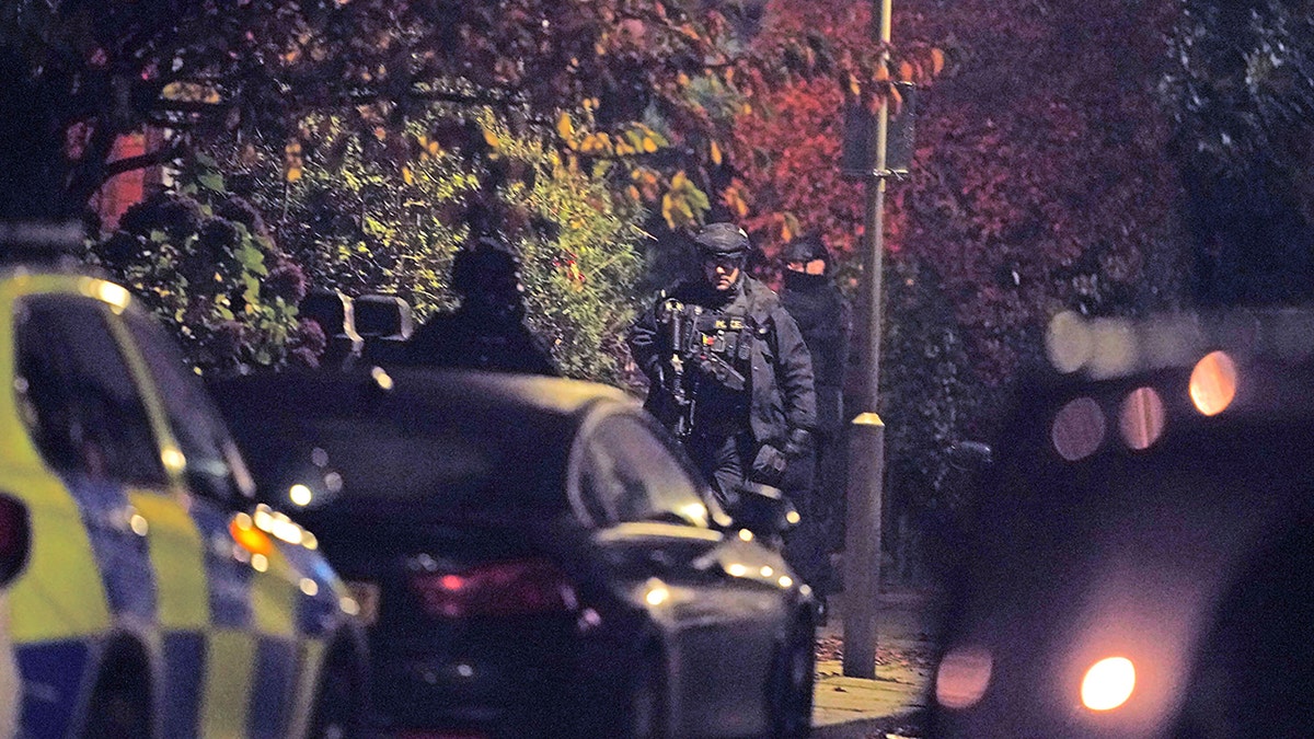 Police stand guard at an address in Rutland Avenue in Sefton Park after an explosion at Liverpool Women's Hospital in Liverpool, England, on Sunday, Nov. 14, 2021.