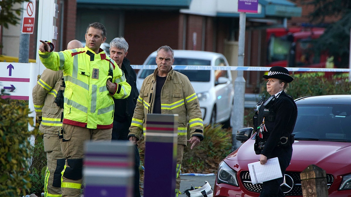 Emergency services outside Liverpool Women's Hospital in Liverpool, England, on Sunday, Nov. 14, 2021.