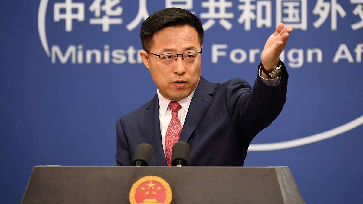 Chinese Foreign Ministry spokesman Zhao Lijian takes a question at the daily media briefing in Beijing on April 8, 2020. 