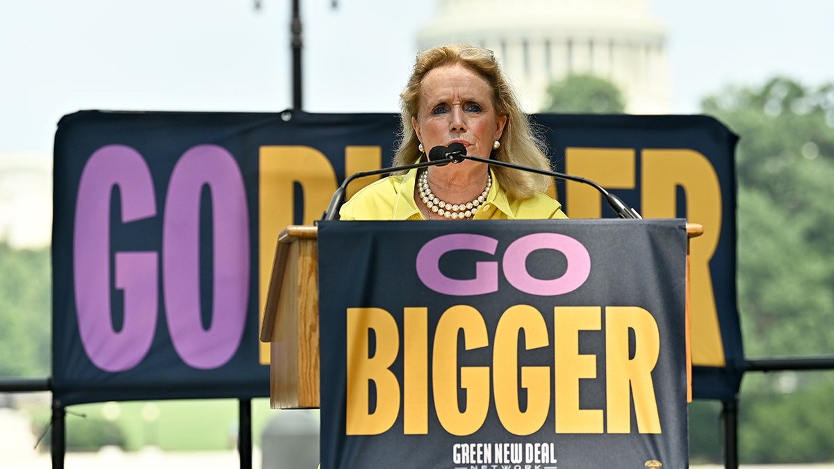 Rep. Debbie Dingell speaks at Go Bigger on Climate, Care, and Justice! on July 20, 2021 in Washington, DC. Recently, someone broke into her Michigan office and vandalized it.
