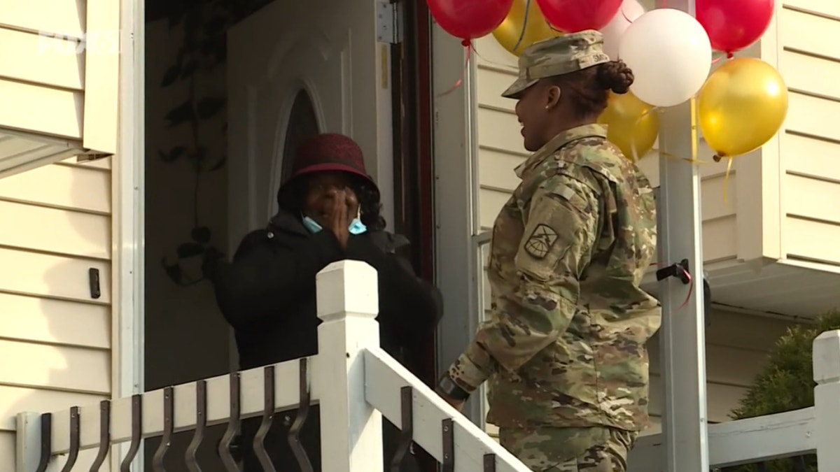 An Army soldier from Meriden, Connecticut, surprised her mother and grandmother by returning home on Thanksgiving, according to local news. (FOX 61)