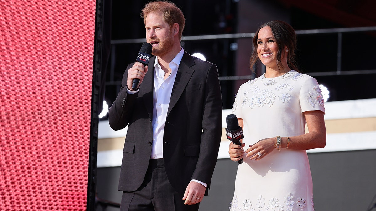 Prince Harry, Duke of Sussex and Meghan, Duchess of Sussex speak onstage during Global Citizen Live, New York in September. Now, a newspaper's lawyer is alleging that Markle knew the letter she wrote to her father could leak.