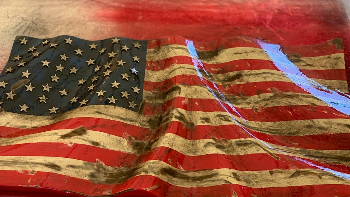 One of Bear Thomas' hand-crafted American flags. 