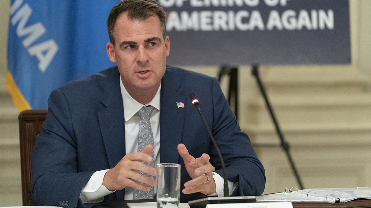 Kevin Stitt, governor of Oklahoma, speaks during a meeting with U.S. President Donald Trump and governors in the State Dining Room of the White House in Washington, D.C., U.S., on Thursday, June 18, 2020. Trump today seized on a pair of Supreme Court defeats on gay rights and immigration this week to rally his conservative base, pledging to redouble his efforts to transform federal courts. Photographer: Chris Kleponis/Polaris/Bloomberg via Getty Images