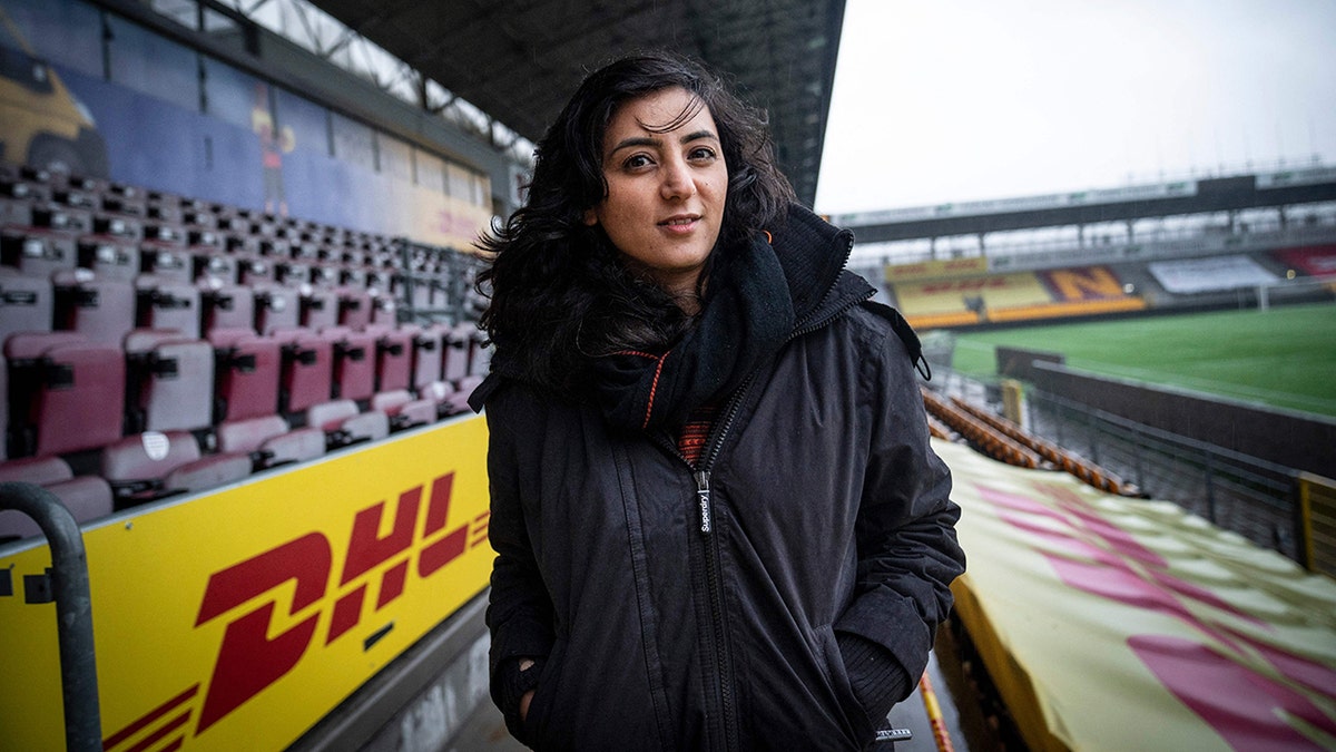 Former Afghanistan women's football captain Khalida Popal poses for a photographer at Farum Park stadion on Dec. 21, 2020. 