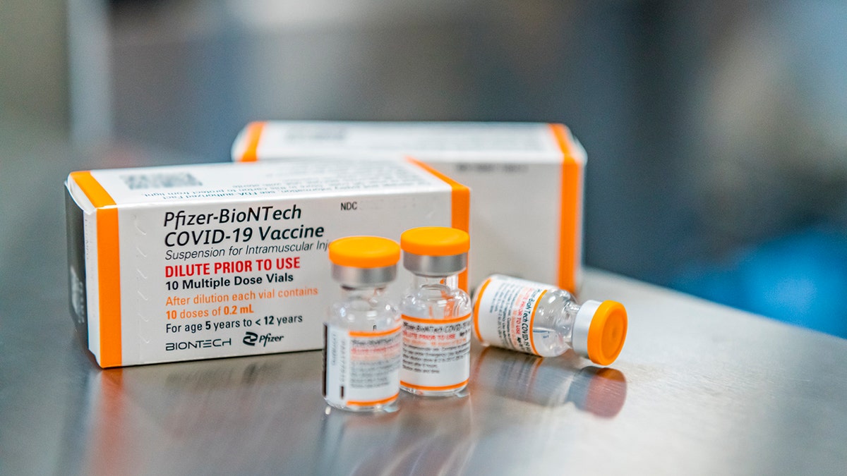 This October 2021 photo provided by Pfizer shows kid-size doses of its COVID-19 vaccine in Puurs, Belgium.