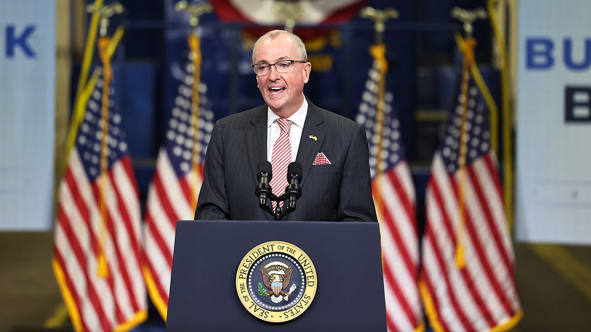Gov. Phil Murphy speaks about President Biden's Bipartisan Infrastructure Deal and Build Back Better Agenda at the NJ Transit Meadowlands Maintenance Complex