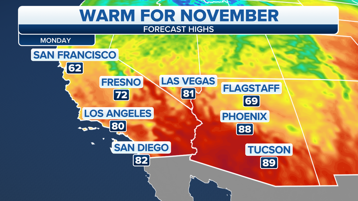 Forecast temperatures in the Southwest.