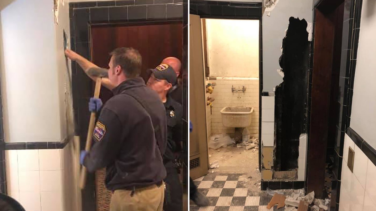 Firefighters in upstate New York on Friday rescued a naked man who was stuck for several days inside the bathroom wall of a theater, fire officials said.