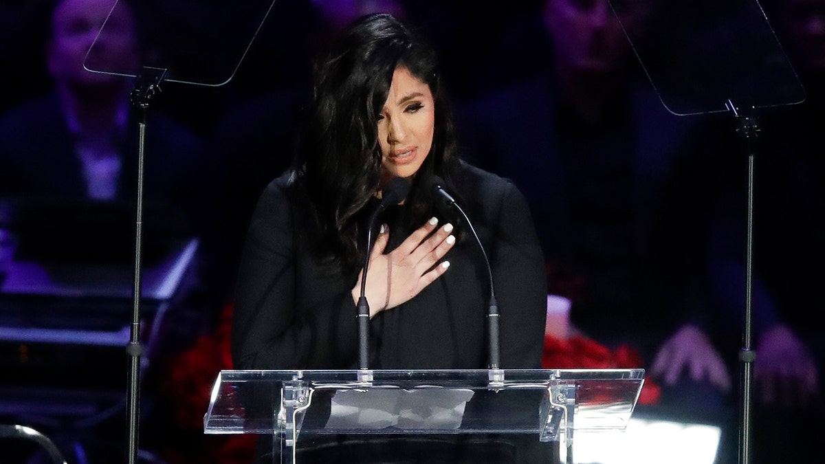 Vanessa Bryant speaks during a celebration of life for her husband Kobe Bryant and daughter Gianna Monday, Feb. 24, 2020, in Los Angeles.