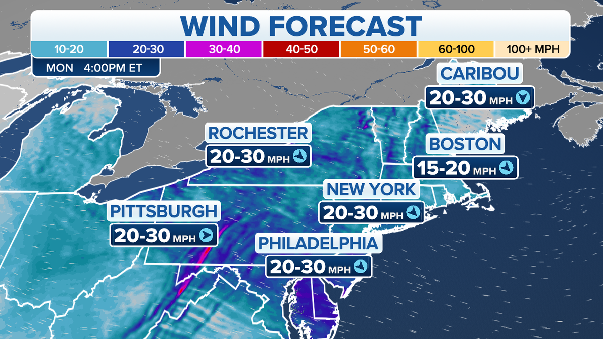 The wind forecast for Monday.