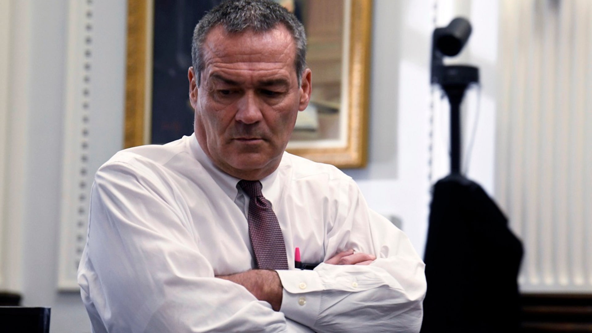 Defense attorney Mark Richards waits before calling Kyle Rittenhouse to the witness stand during Rittenhouse's trial at the Kenosha County Courthouse in Kenosha, Wis., on Wednesday, Nov. 10, 2021. Rittenhouse is accused of killing two people and wounding a third during a protest over police brutality in Kenosha, last year. (Mark Hertzberg /Pool Photo via AP)