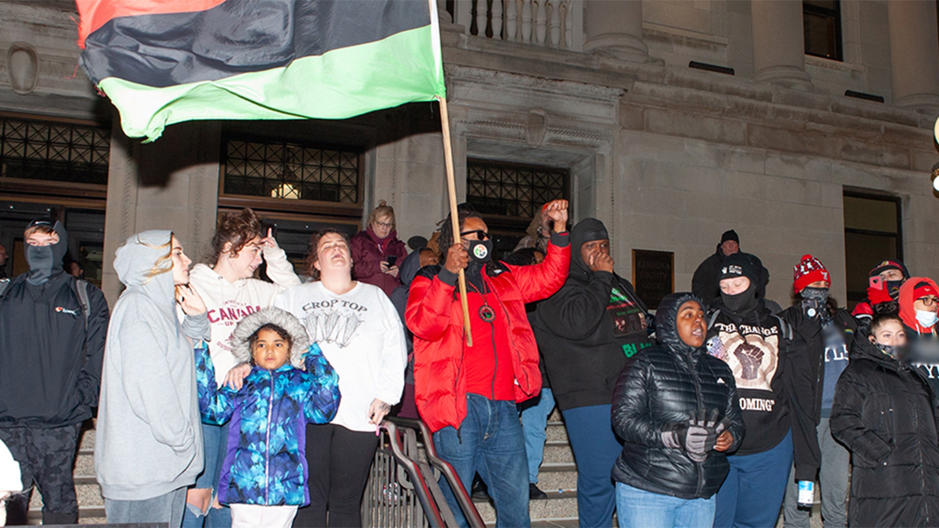 Protests outside Kenosha County Courthouse in response to the Kyle Rittenhouse trial.