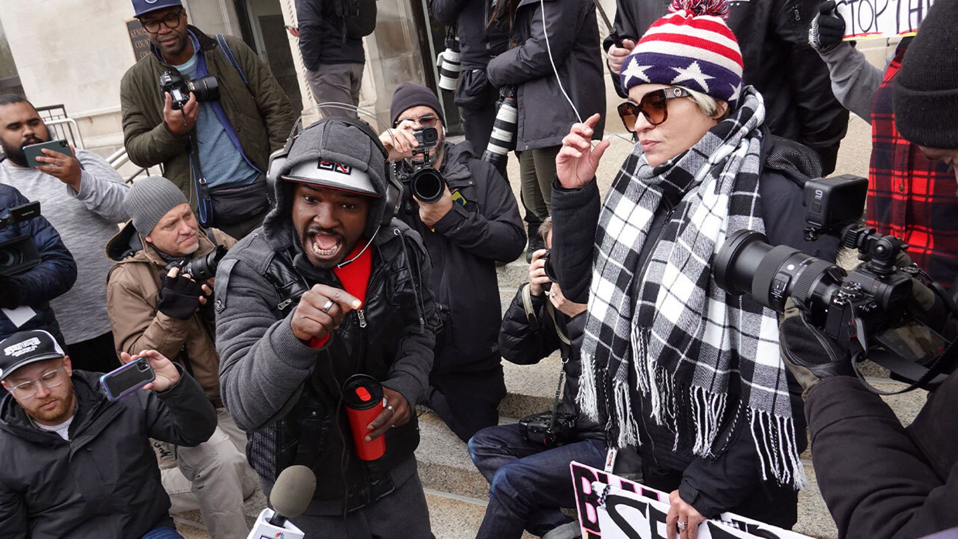 Protests outside Kenosha County Courthouse in response to the Kyle Rittenhouse trial.