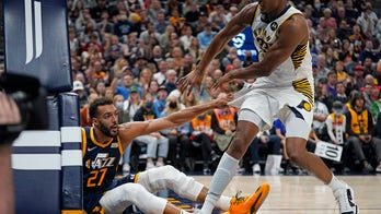 Rudy Gobert, Myles Turner get into brouhaha after hard block attempt