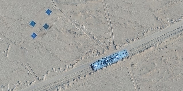 A satellite picture showing a mobile target in Ruoqiang, Xinjiang, China, on Oct. 20.