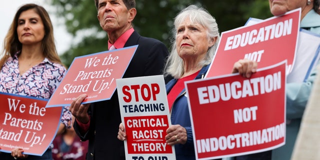 Opponents of the academic doctrine known as Critical Race Theory protest outside of the Loudoun County School Board headquarters, in Ashburn, Virginia, U.S. June 22, 2021.