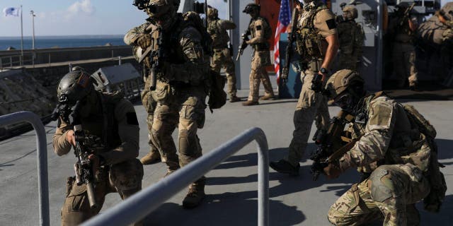 Members of the Special Operations Team of the Cypriot National Guard and US Navy SEALs participated in a joint military training in Limassol, Cyprus, Sept.  10, 2021.